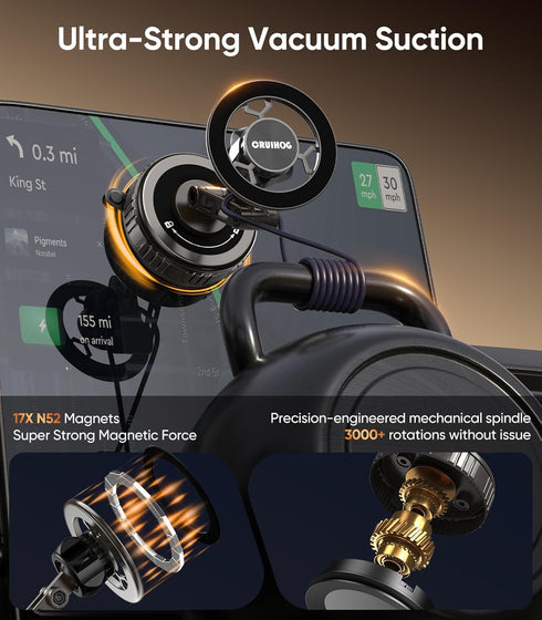 CRUIHOG Holder,3-AXIS 360 Car Phone Telescopic Arm Magnetic Phone Mount, Rotatable & Adjustable & Foldable Vacuum