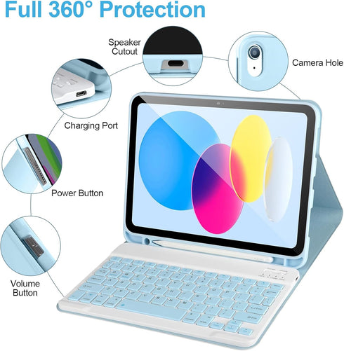 Keyboard Case for iPad 10th Gen 2022 10.9’’, Detachable Bluetooth Keyboard Case with Pencil Holder for iPad 10th