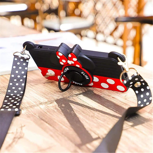Cute for iPhone 14 Case, 3D Cartoon Camera Rotating Ring Grip Holder Kickstand Lanyard for iPhone 13, 14 - Red