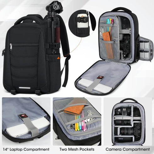 Professional Camera Backpack for DSLR SLR, Waterproof with Rain Cover, Large Capacity Photography Case, Black
