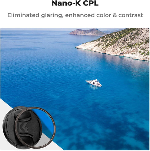 K&F Concept 55mm Circular Polarizer Filter with Lens Cap Cleaning Cloth, Ultra Slim Optical Glass for Camera Lens