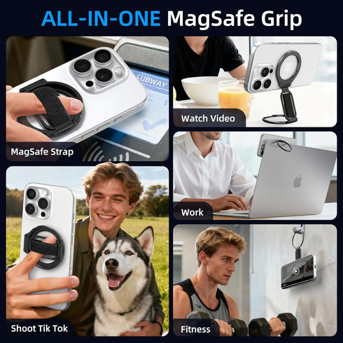 XZZUO 17/16/15/14/13/12 Compatible with MagSafe Phone Grip with Phone Ring Holder, All-in-ONE Cell Phone Grips