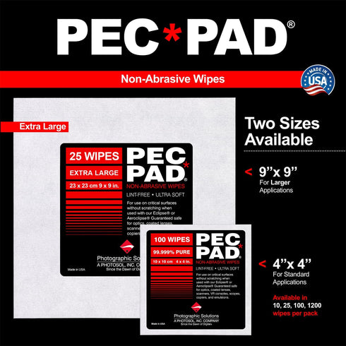 PEC-PAD Ultra Soft Lint Free Wipes for Cleaning Sensitive Surfaces like Camera, Lens, Filters, Film, Scanners (4x4, 25