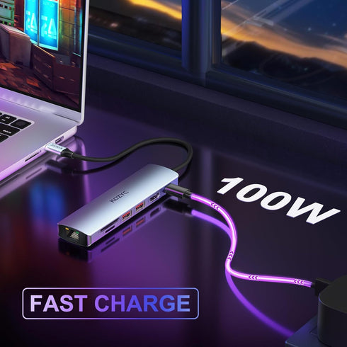 KOZYC USB C Hub Ethernet Multiport Adapter, 7-in-1 with HDMI 4K@60Hz, 100W PD, Compatible with MacBook Air/Pro