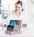 USB Charging Station Dock, 5 Port with 7 Short Mixed Cables, Designed for iPhone, iPad, Cell Phones, Light Pink