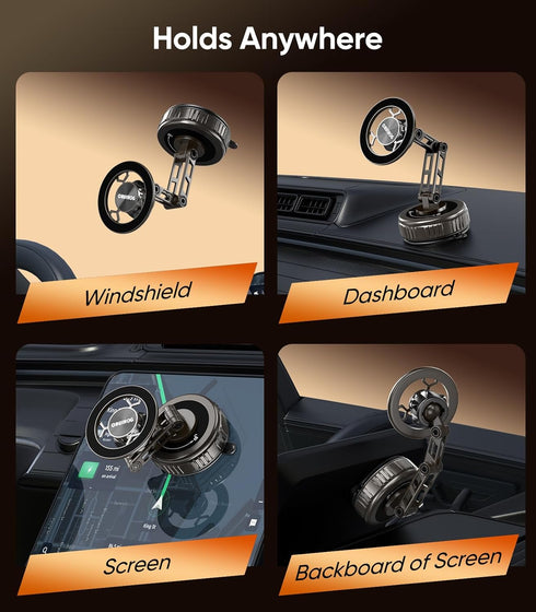 CRUIHOG Holder,3-AXIS 360 Car Phone Telescopic Arm Magnetic Phone Mount, Rotatable & Adjustable & Foldable Vacuum