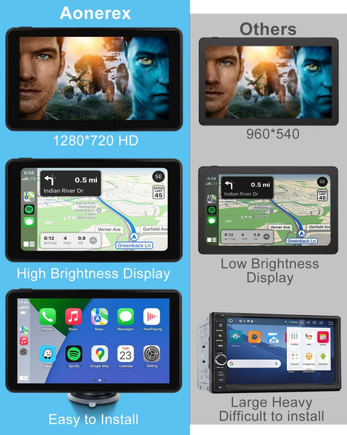 Aonerex 7" Wireless CarPlay Screen Android Auto for Car, Touch Screen Naivgation Portable Car Stereo CarPlay Bluetooth