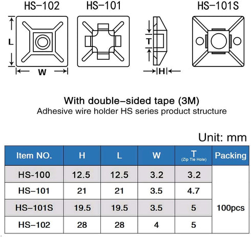 XHF 200 PCS 1/2" White Self Adhesive Cable Zip Tie Mounts, Wire Cable Clips Holders for Management Anchors Organizer