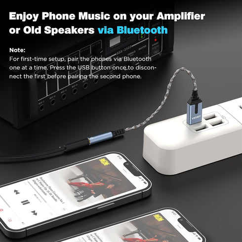 LOKUKA 5.3 3.5mm 8-Strand Bluetooth to Aux Adapter for Car or Speaker, Bluetooth Receiver with Single Crystal Copper