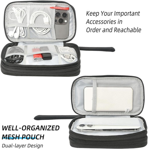 Electronics Organizer Travel Bag, Small Waterproof Accessories Pouch for Charger, Phone, USB, Black, Medium