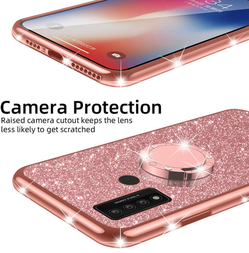 nancheng Case for TCL 20 XE 6.5-inch, Cute Girls Women Glitter Soft Silicone Cover with Stand - Rose Gold