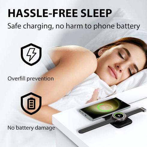 Aluminum Alloy Wireless Charger for Samsung, Foldable 2 in 1 Travel Wireless Charging Station Compatible with Samsung