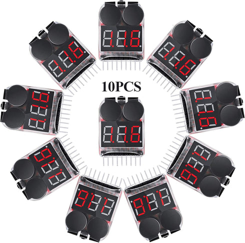 10 Pieces 2-in-1 Lipo Battery Voltage Tester Low Voltage Buzzer Alarm for 1-8s Battery Capacity Monitor