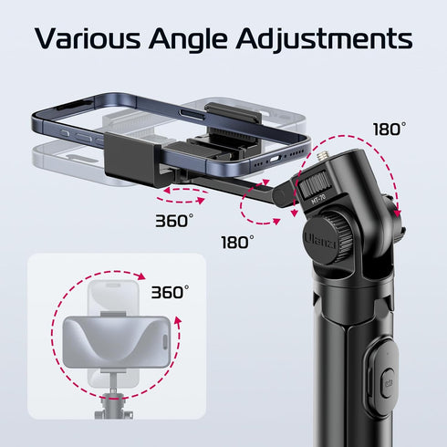 ULANZI MT-70 63" 2 360 Extendable Tripod, Selfie Stick Vlog Tripod Stand with Phone Clips as Teleprompter, Rotate
