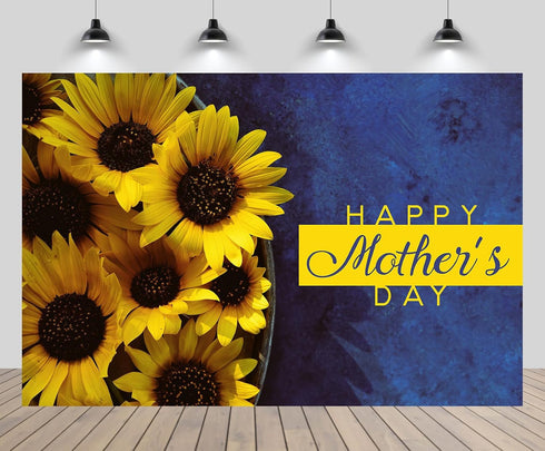 CHNYWORK 7ftx5ft Happy Mother's Day Backdrop Bouquet of Sunflowers with Happy Mother's Day Greeting Words on A Blue