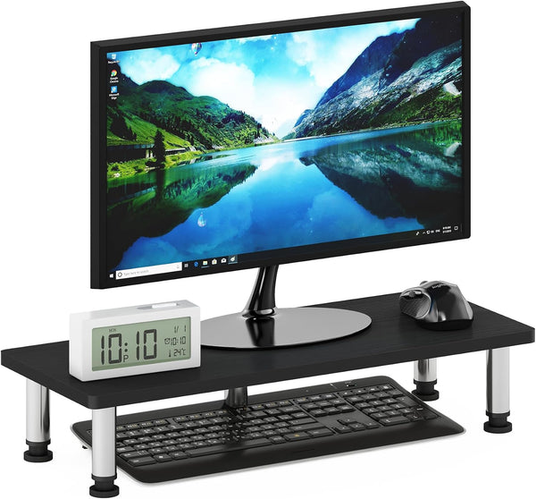 Furinno Turn-N-Tube Monitor Riser Stand, Americano, Stainless Steel Tubes