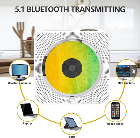 Portable CD Player with Bluetooth, Desktop CD Player for Home with Remote Control, FM Radio, LED Screen