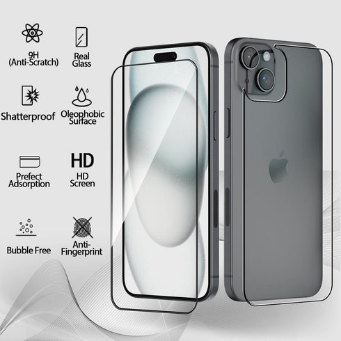 Front and Back Screen Protector Glass Compatible with iPhone 15 6.1 inch, 2 Pcs Front Protector+ 2 Pcs Back Protector + 2 Pcs Camera Lens Protector with Alignment Tool…