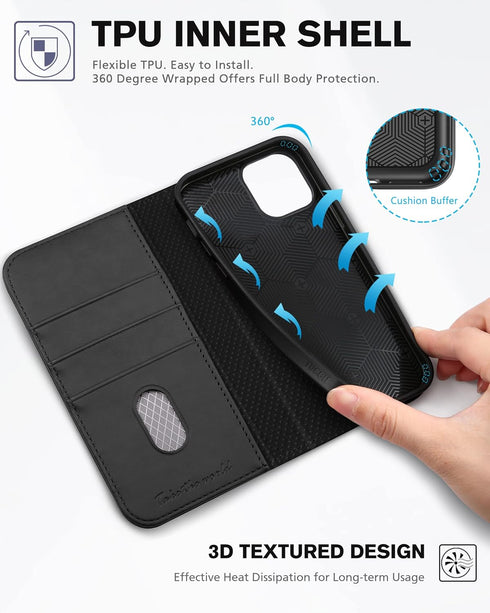 TUCCH Wallet Case for iPhone 12 Pro/iPhone 12 5G, Premium PU Leather Flip Folio Cover with Card Slot and Stand Design