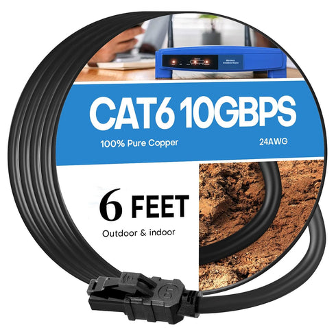 CYCMIA 6ft Cat 6 Ethernet Cable, Flat RJ45 LAN Network Cable, 10Gbps Speed,