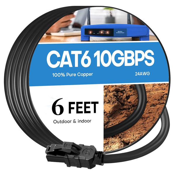 CYCMIA 6ft Cat 6 Ethernet Cable, Flat RJ45 LAN Network Cable, 10Gbps Speed,