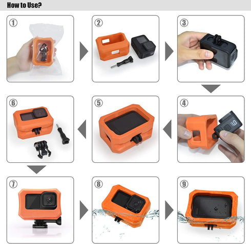 Floaty for GoPro Hero 11/Hero 10/Hero 9 - Float Housing Case Cover for Camera Anti-Sink Floating Accessory - Orange