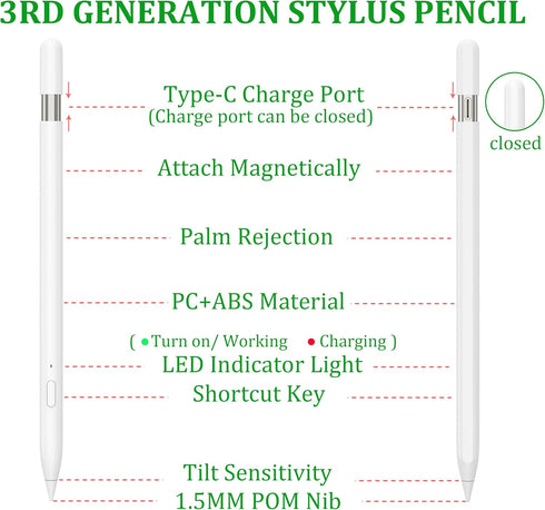 2024 Stylus Pen for iPad, Tablet Pencil with Magnetically Charges, Palm Rejection, Tilt Sensitivity, Compatible with