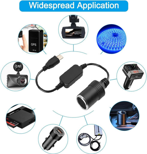 USB C to 12V Car Cigarette Lighter Socket, 30cm/11.8in Type C Male Plug to Adapter Cable for Car Devices