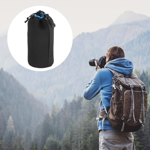 PATIKIL 3.9" ID x 9.8" H Camera Lens Bag, Drawstring Pouch with Thick Neoprene, Black, Blue