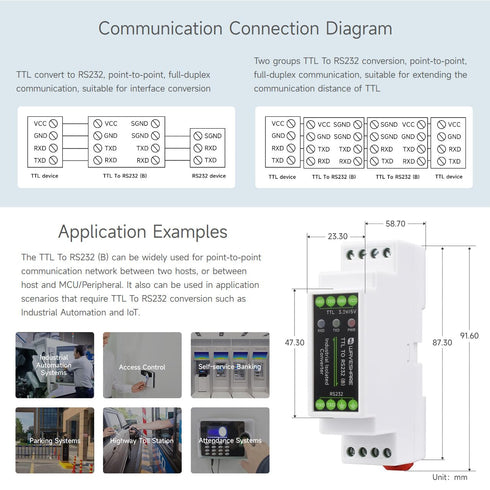 Waveshare Rail-Mount TTL to RS232 Galvanic Isolated Converter: Full-Duplex Communication and Multi-Isolation Protection