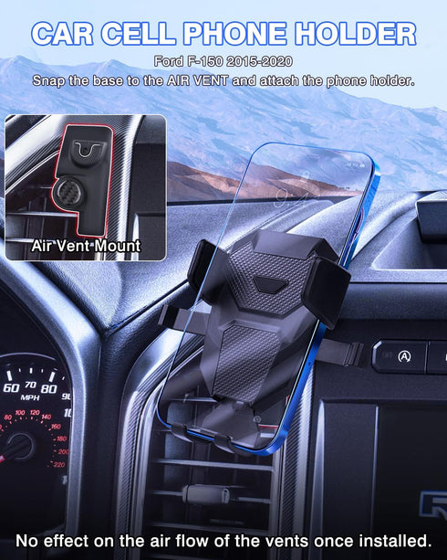 Karltys F150 Car Phone Holder for 2015-2020 Ford F-150 Accessories, Cell Phone Holder Air Vent Phone Mount for F-150, Never Blocking Hands Free Thick Case Friendly Holder for 4-7 Inch Phones