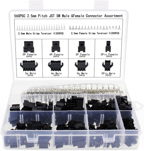 OCR 2.5mm Pitch JST SM Connector 2 3 4 5 Pin Male/Female Housing Plug Connector Assortment Kit 560Pcs.