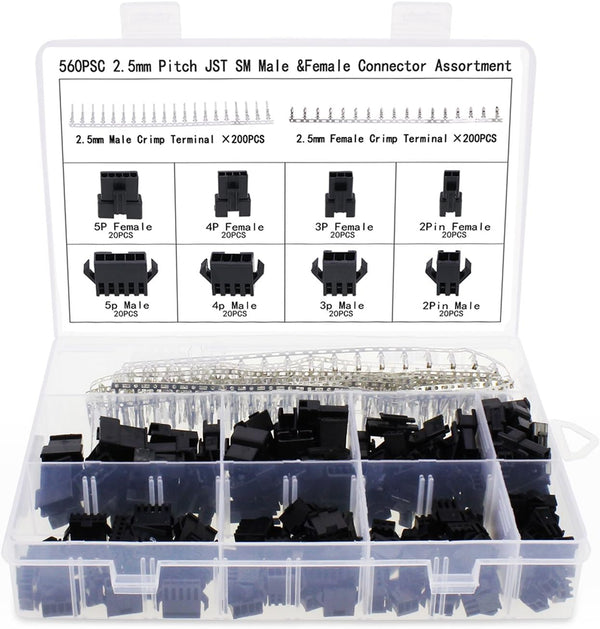 OCR 2.5mm Pitch JST SM Connector 2 3 4 5 Pin Male/Female Housing Plug Connector Assortment Kit 560Pcs.