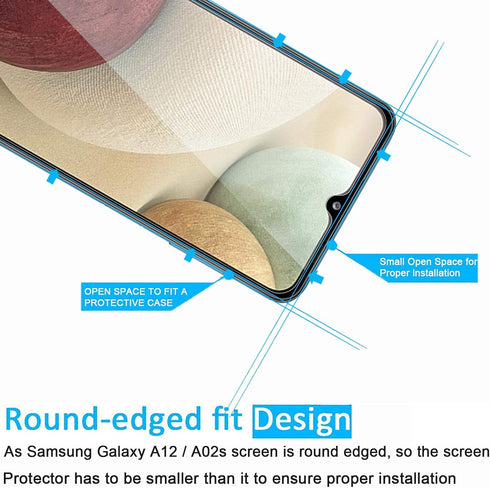 NEW'C 3 Pack Tempered Glass Screen Protector for Samsung Galaxy A12 & A02s - Case Friendly, Anti-Scratch, Bubble Free.
