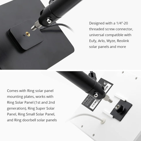 Holicfun Universal Solar Panel Pole Mount for Ring, Eufy, Arlo, Wyze, Reolink Solar Panels, No Drilling Required (Black)