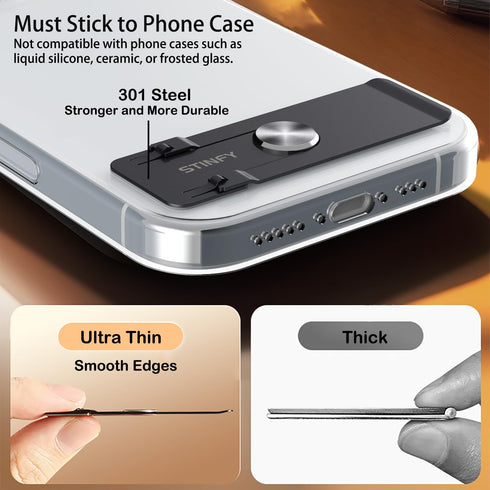 Stinfy 1-Pack) Phone Slim Stand Thin Kickstand, Ultra Thin Vertical Horizontal Universal Steel Metal Stable Mount