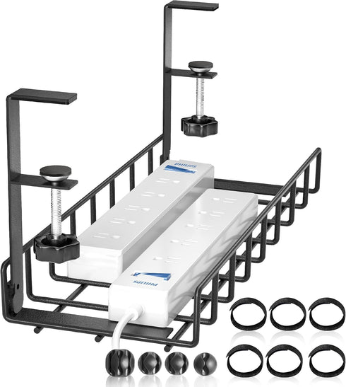 Under Desk Cable Management Tray, Xpatee Upgraded Wire Management No Drill, Cable Rack for Office, Home - Black