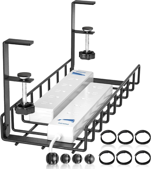 Under Desk Cable Management Tray, Xpatee Upgraded Wire Management No Drill, Cable Rack for Office, Home - Black