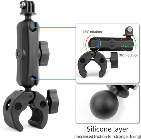 SOONSUN 360 13 12 11 10 9, Insta360, Super Clamp Mount with Dual Ball Heads & Phone Holder, Heavy-Duty Camera Clamp