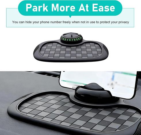 Culycey Car Dashboard Mat, Anti-slip Mat with Parking Number Sign and Rotatable Phone Holder, Multifunction Dashboard