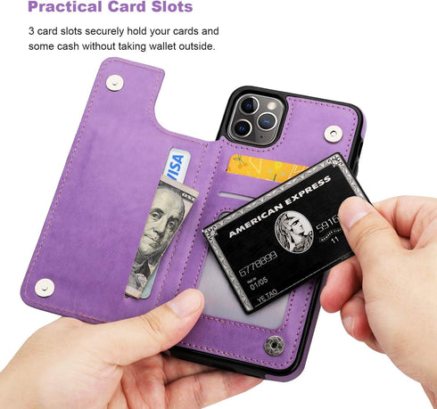 Vaburs iPhone 11 Pro Max Case Wallet with Card Holder, Embossed Butterfly PU Leather Flip Cover (Purple)