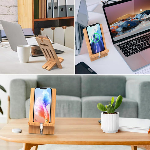 Pezin & Hulin Cell Phone Tablet Stand, Bamboo Wooden Smart Phone Desktop Charging Dock Holder for Pad, Phone 8 Plus X