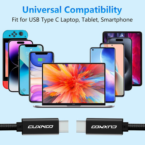 4K USB C-C Video Cable 6.6ft, Black, 10Gbps Data Syncing, 100W Fast Charge Support - Perfect for Your Monitor!