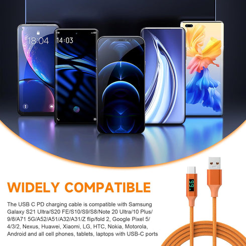Type-C Cable with LED Display, Compatible with iPhone 15/Plus/Pro/Pro Max, MacBook Air/Pro, Galaxy S24