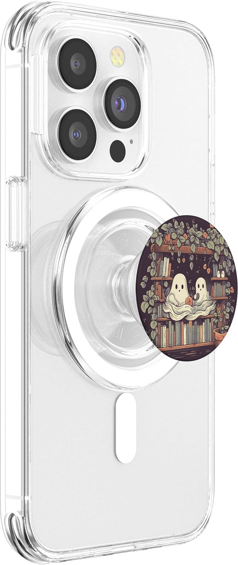 Cute Ghosts Reading Books PopSockets MagSafe PopGrip for iPhone - Halloween Librarian Design
