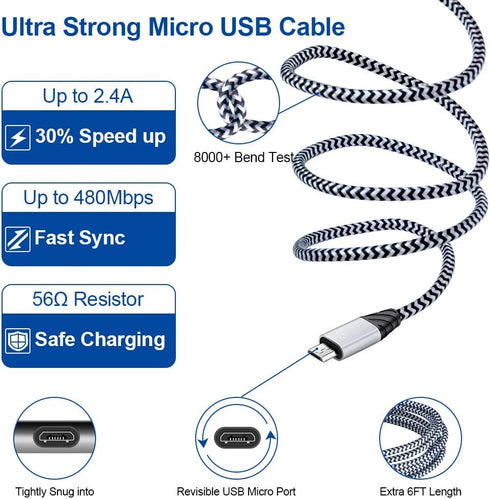 Micro USB Cable, Charging Block, 6FT Fast Charger Android Phone Cords with 2.1A Dual Wall Charger Compatible for LG stylo 2/3 LG G3 G4 K30 K20 Plus K7 K8, Kindle Fire 7 HD 8 10 Tablet