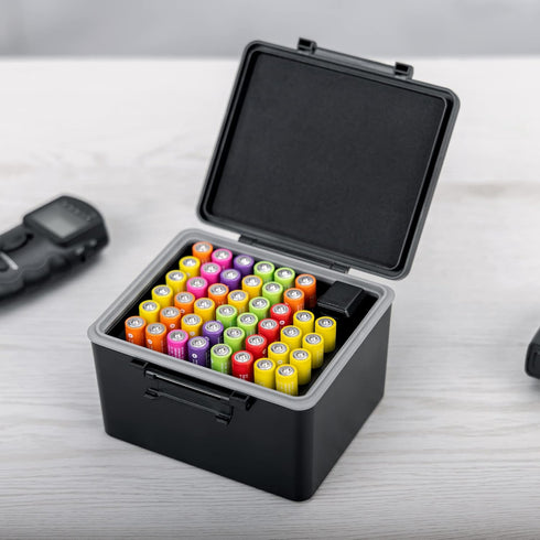JJC AAA Battery Hard Case with Detachable Tester, 44 Slots Water-Resistant Storage Organizer for Household Batteries