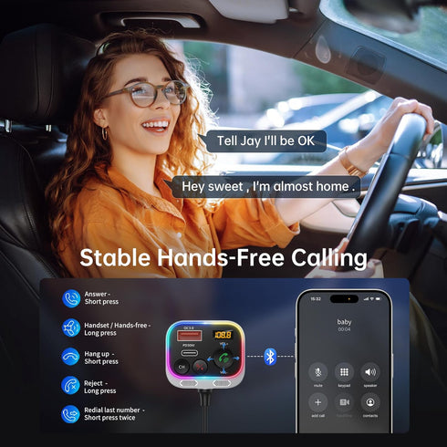 Syncwire Bluetooth 5.4 FM Transmitter Car Adapter, 66W PD QC 3.0 Fast Charge, Wireless FM Radio Adapter with USB-C Cable