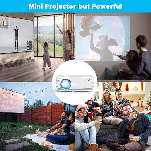 Mini Projector, HD Portable 1080P Full HD Supported, Compatible with Smartphone, Tablet, Laptop, White