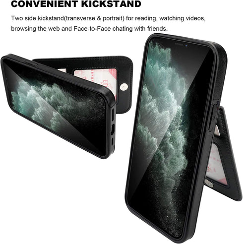 KIHUWEY iPhone 12 Pro Max Case Wallet with Credit Card Holder, Premium Leather Magnetic Clasp Kickstand Cover (Black)